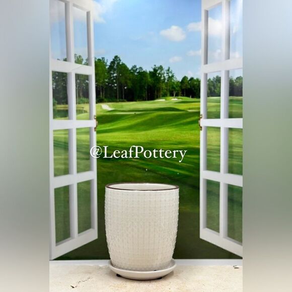 Sherley (SM) White/Brown Ceramic Planter Pot with Saucer Attached - Picture 6 of 9